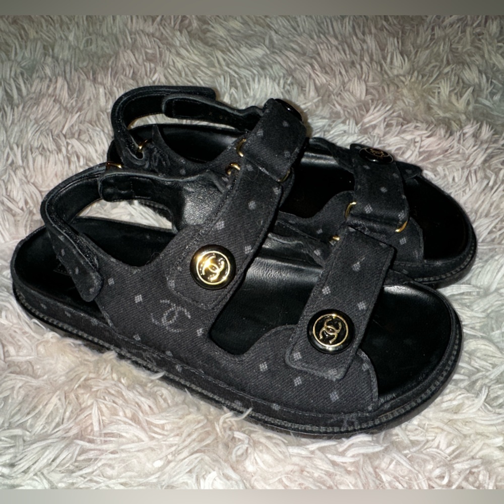 Chanel Dad Sandals CC Logo in Black Denim Size 39 - Picture 4 of 16